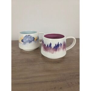 Cypress Home Watercolor Mug Set Blue Clouds Purple Skyline Ceramic Coffee Cups